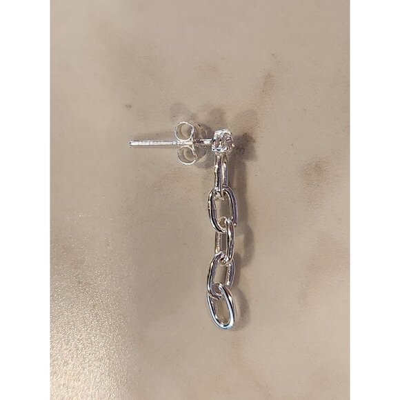 Sterling Silver Chain Drop Earrings With Cubic Zirconia Studs - Picture 5 of 5